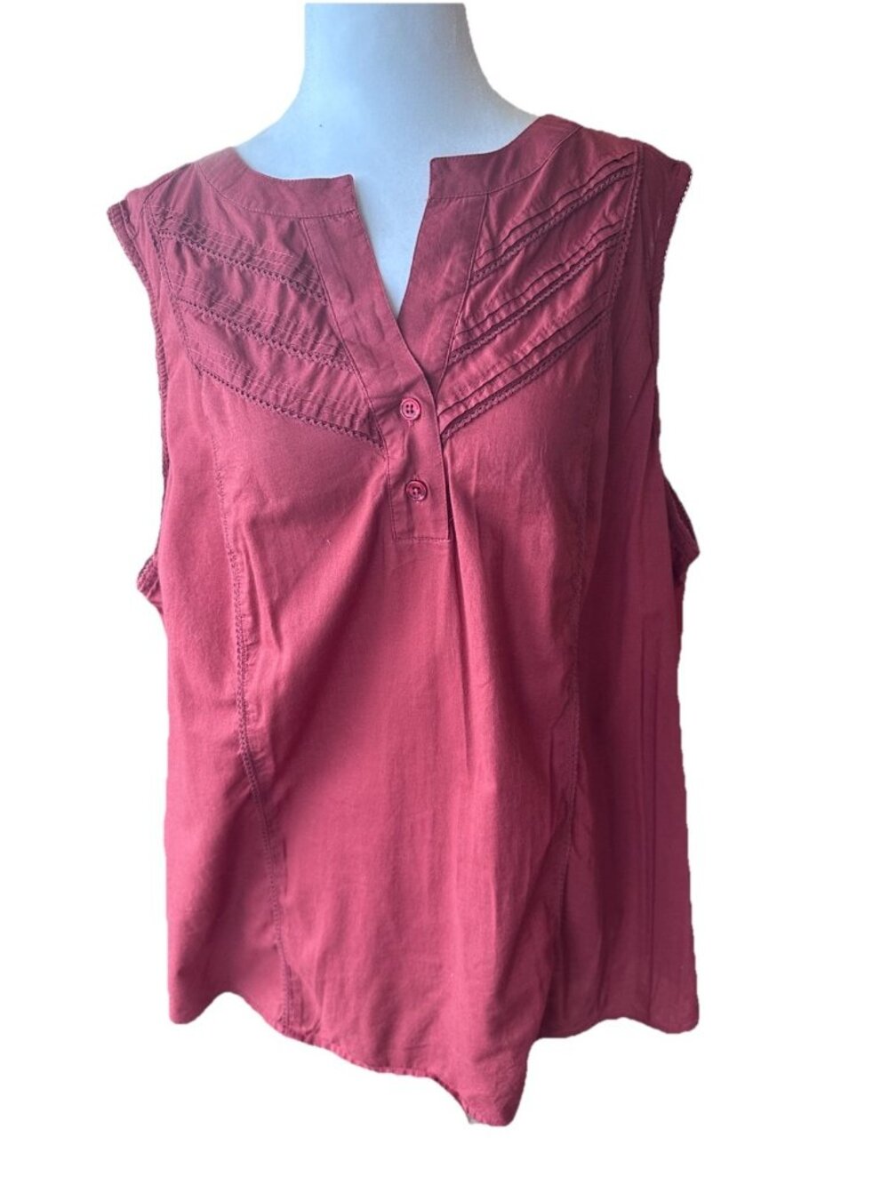 Lane Bryant V Neck Eyelet Cotton Sleeveless Top Burnt Red Plus Size 18
